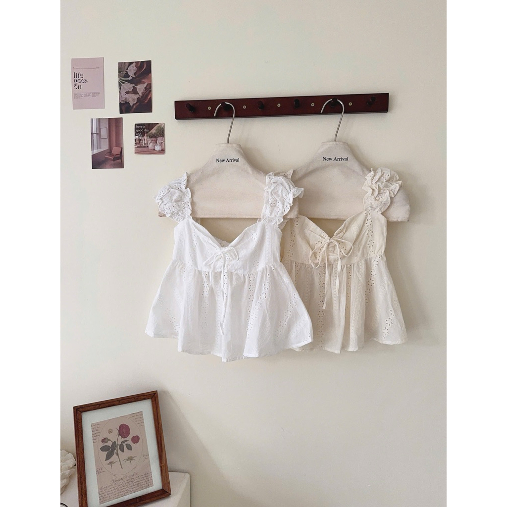 [Hàng Chuẩn QC] Áo 2 dây dáng babydoll chất thô boi thêu hoa cổ vuông thắt nơ mùa hè Lori Top - A1190 | BigBuy360 - bigbuy360.vn