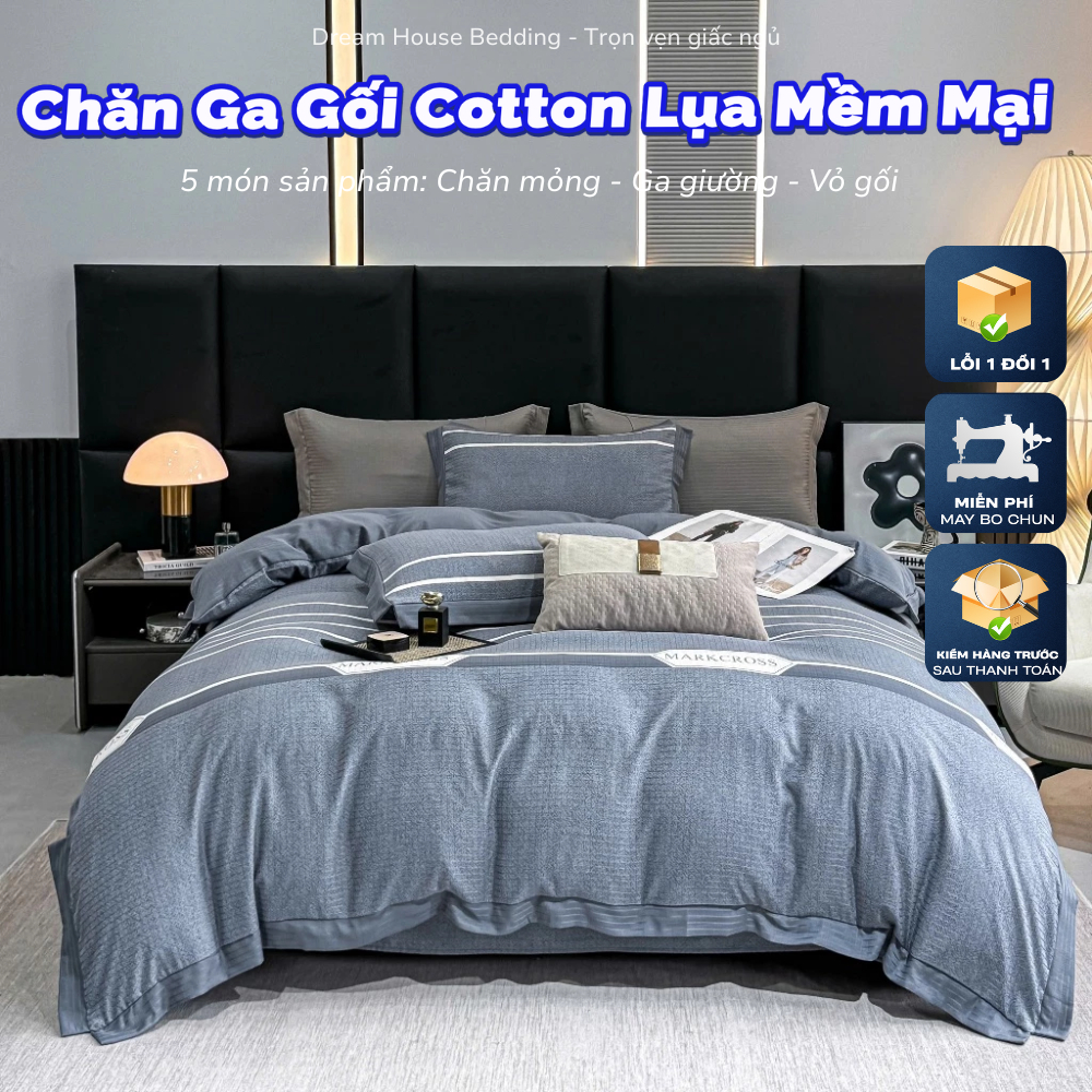 Bộ Chăn Ga Gối Cotton Lụa Mềm Mại Cao Cấp MarkJacob Sang Trọng DH Bedding Store