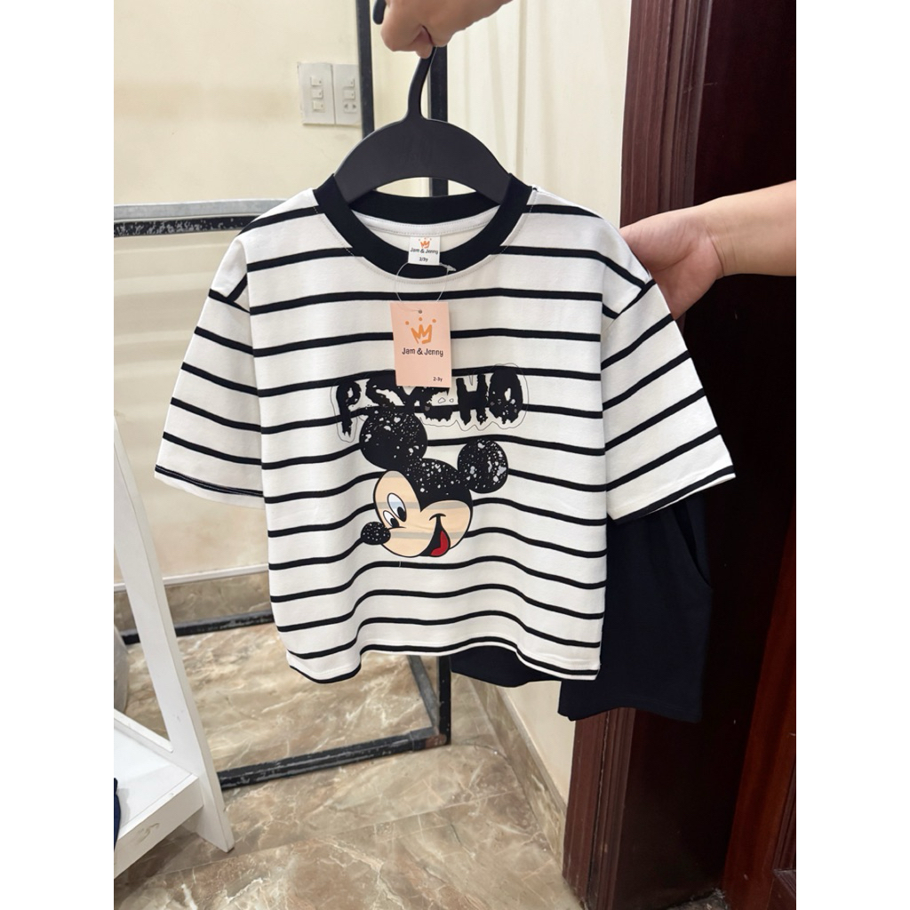 Bộ Hè Bé Trai & Bé Gái Mickey Kẻ Ghi/Đen Jam&Jenny