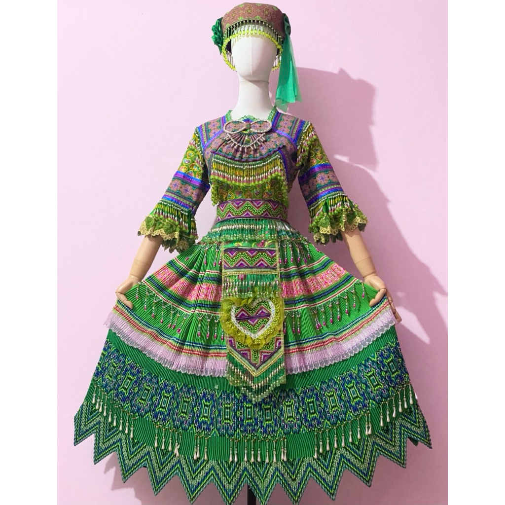 [HÀNG CŨ THANH LÝ] Trang phục dân tộc Hmong full set kèm mũ đồ cũ giá thanh lý