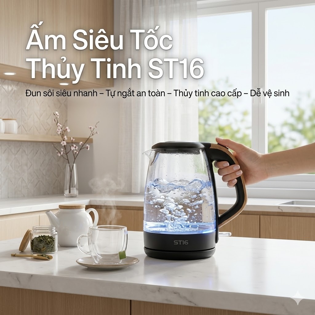 ST16 Ấm Siêu Tốc Thủy Tinh Đèn LED 2 Lít GUGKDD GD-ST16  - BH12 Tháng