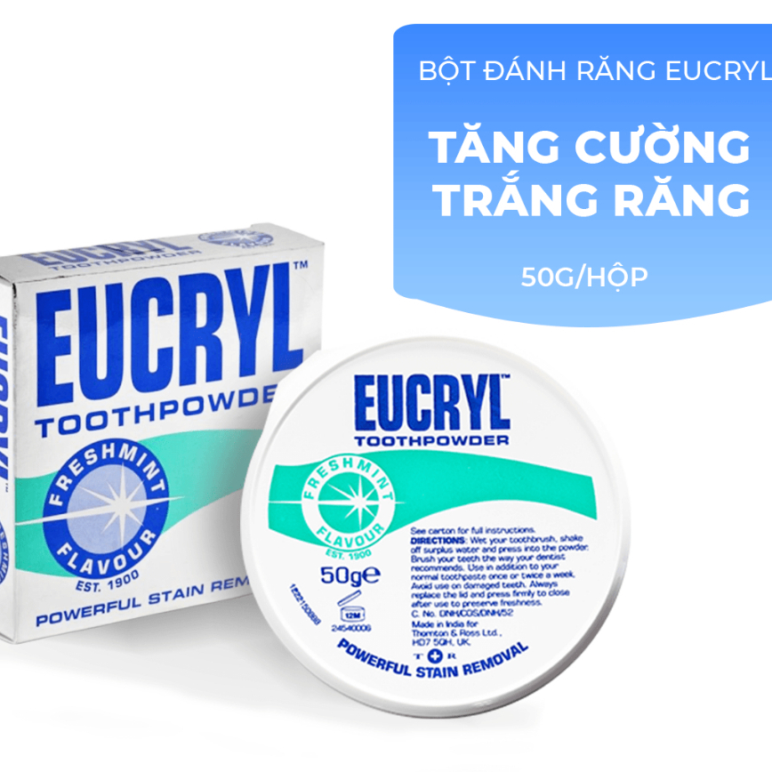 Bột Bạc Hà Giúp Sạch Miệng Trắng Răng, Hơi Thở Thơm Mát Eucryl Toothpower 50g