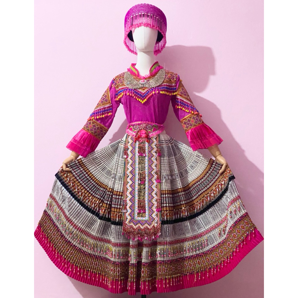 [HÀNG CŨ THANH LÝ] Trang phục dân tộc Hmong full set kèm mũ đồ cũ giá thanh lý