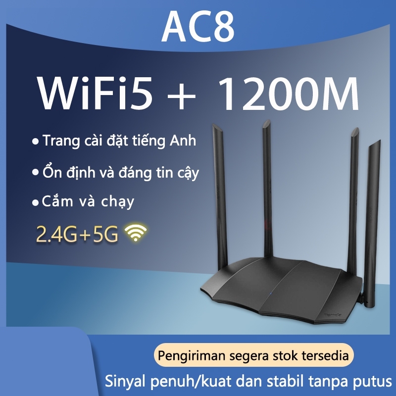 Tenda AC8 AC1200 WiFi Gigabit băng tần kép với điều khiển từ xa qua ứng dụng Firmware tiếng