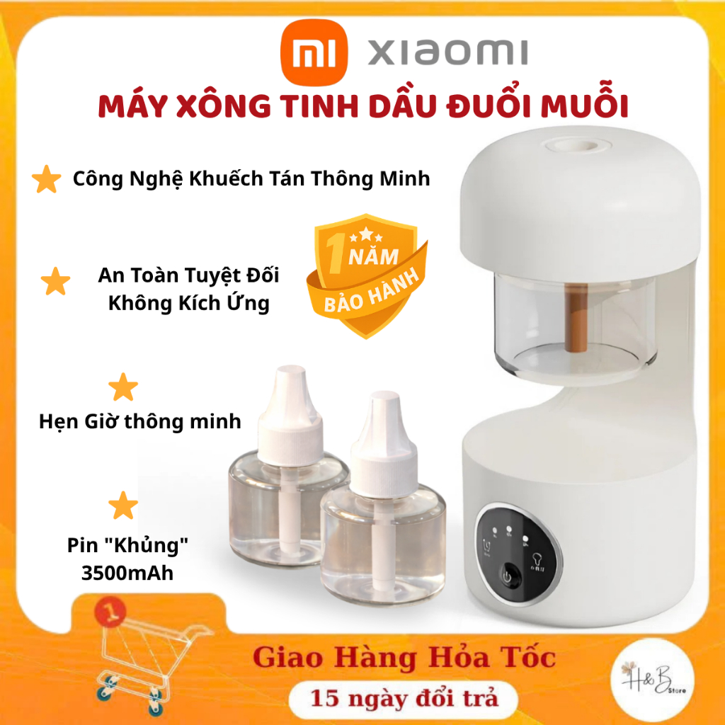 Máy Xông Tinh Dầu Đuổi Muỗi Xiaomi 2 Trong 1 Kèm Đèn Ngủ - Pin 3500mAh, Chế Độ Hẹn Giờ, An Toàn Cho 