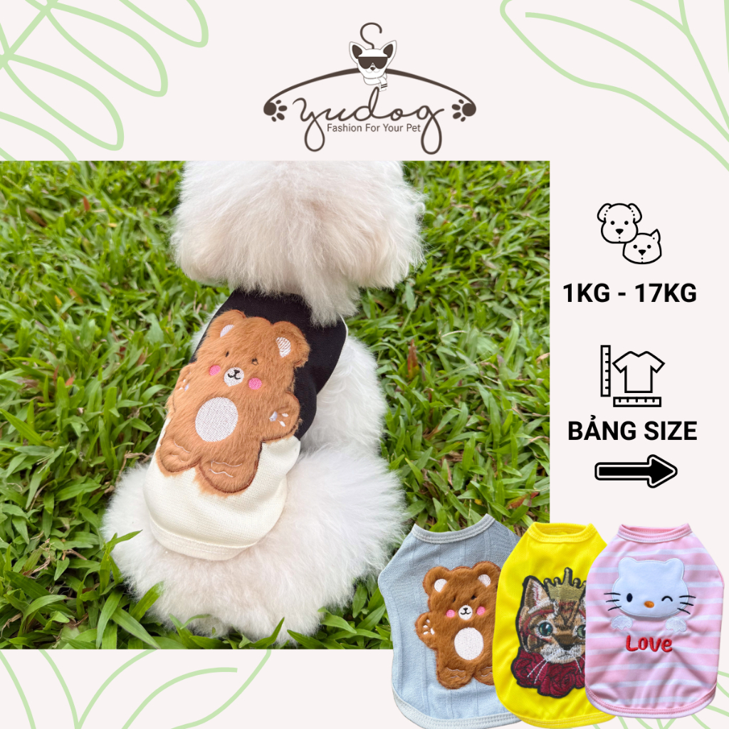 Áo thun thêu nổi yudog áo thun sát nách cho chó mèo yudog