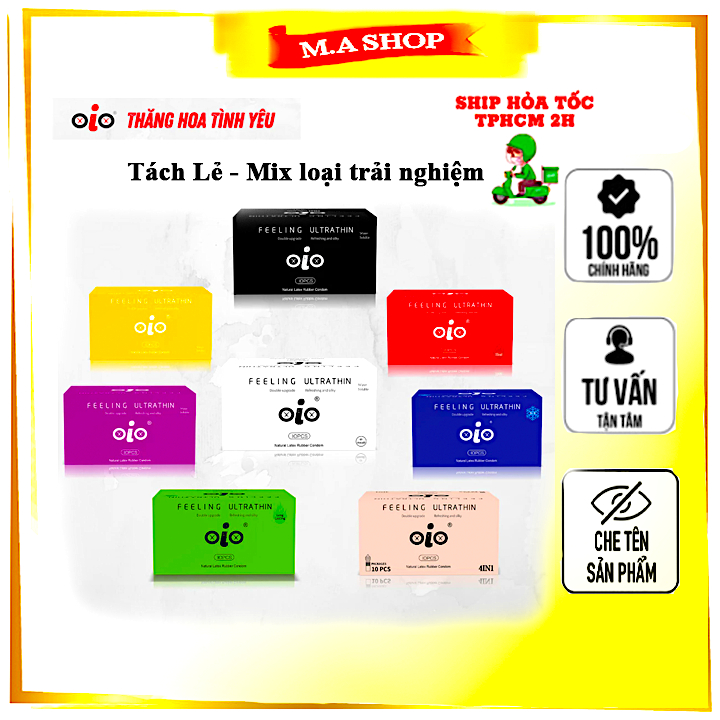 [Tách lẻ, mix loại trải nghiệm] Bao cao su siêu mỏng OiO 001mm bcs kéo dài thời gian nhiều gel bôi t