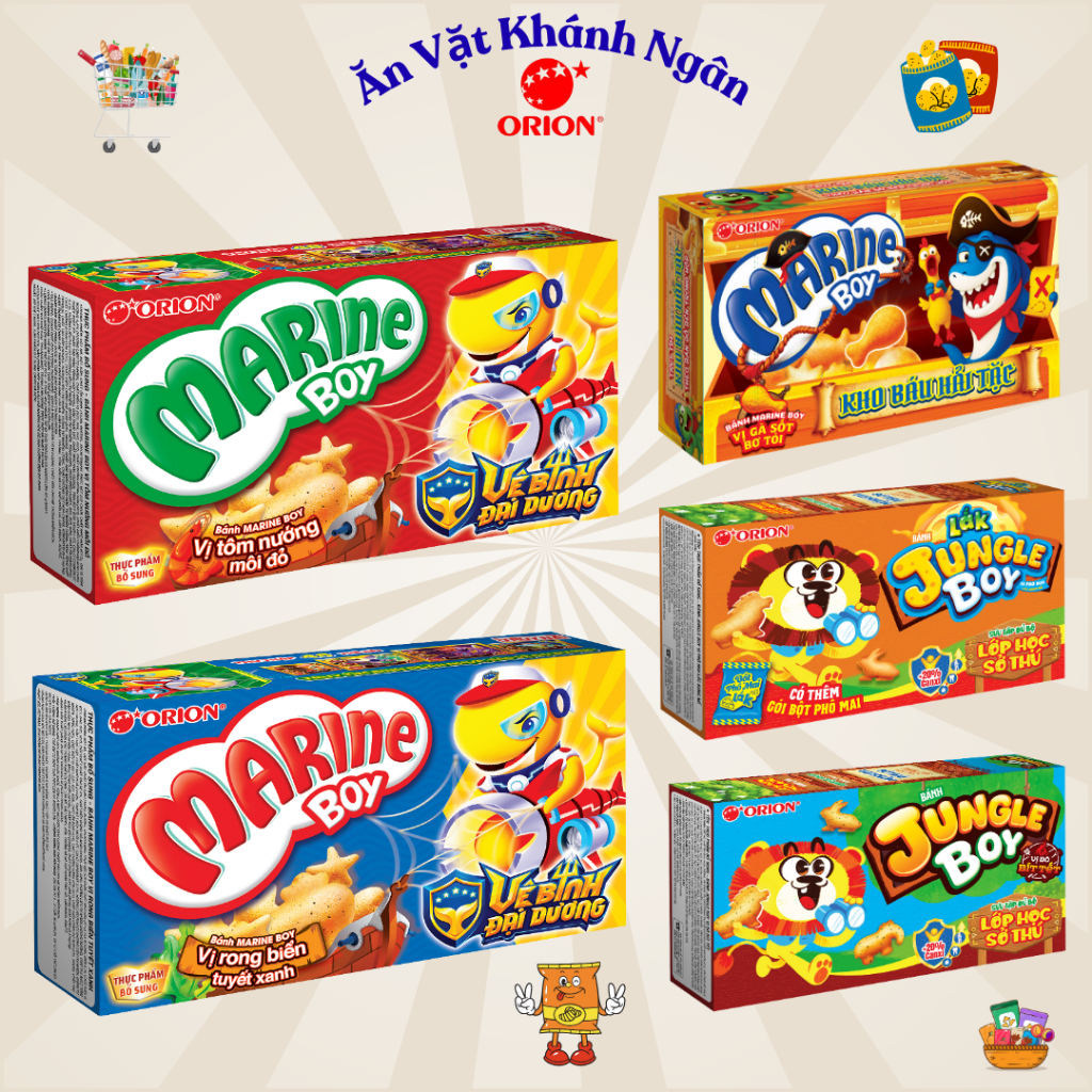 Combo Snack Bánh cá Marine Boy, Bánh khủng long Jungle Boy 35g Orion đủ vị - HÀNG CHÍNH HÃNG