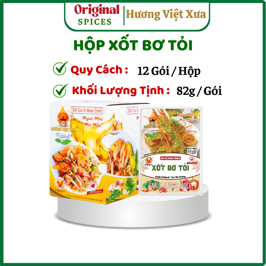 Xốt Bơ Tỏi Hương Việt Xưa (Hộp 12 Gói / 82G ) Sốt Bơ Tỏi