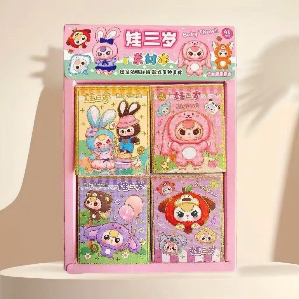 Hộp 40 quyển nhãn dán Baby Three siêu dễ thương, sticker Baby Three, 12 trang/quyển