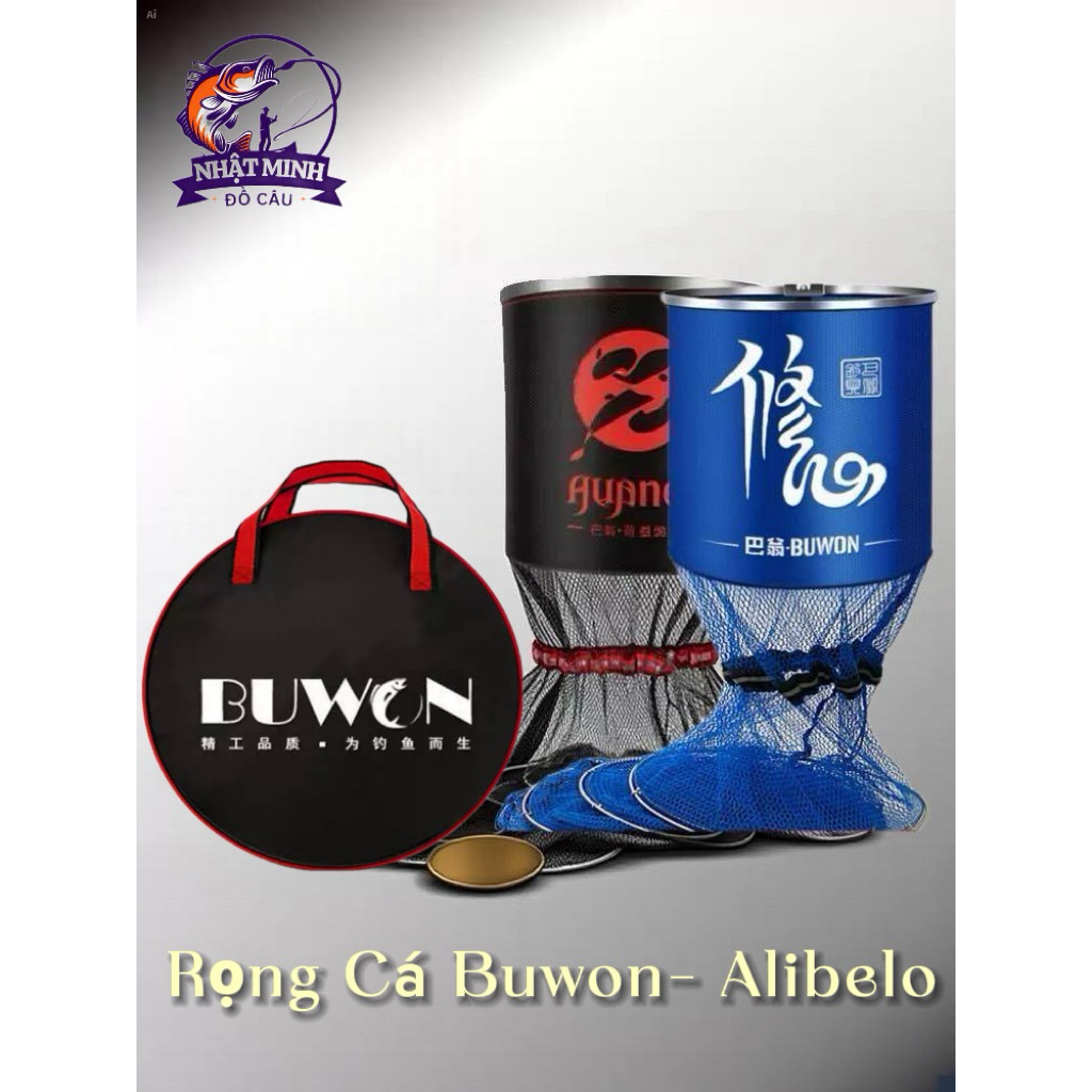 Rọng đựng cá BUWON khung kim loại Mắt lưới Cao su Co giãn siêu bền, Túi đựng cá