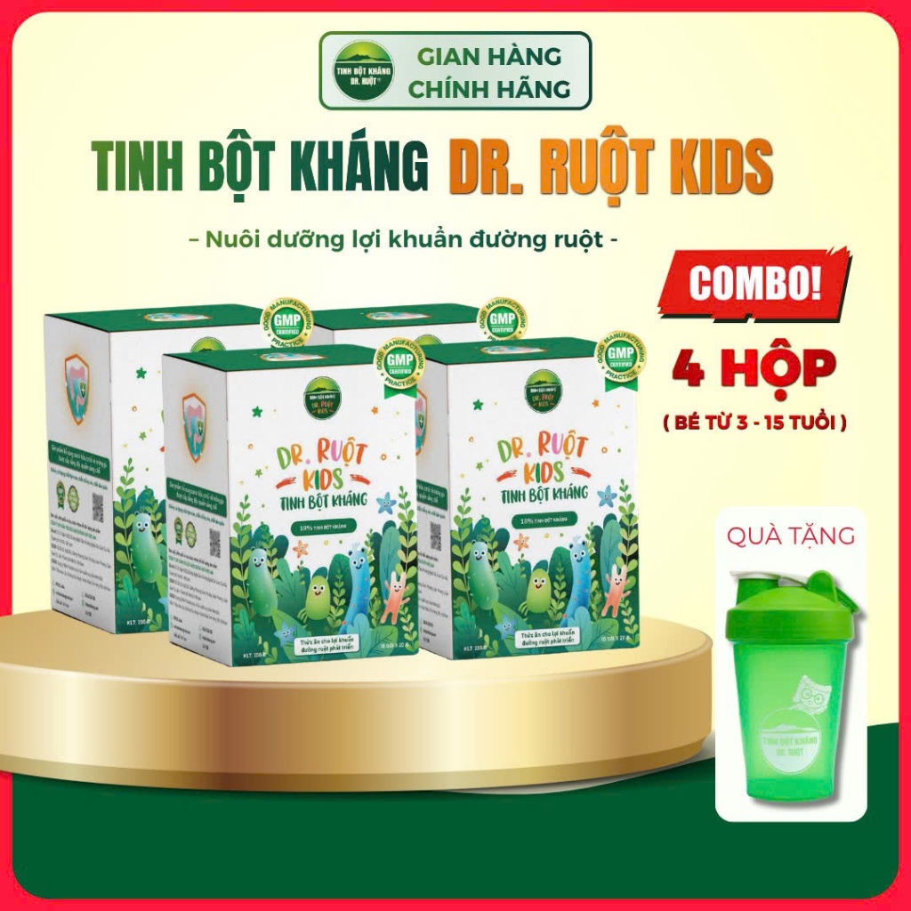 [COMBO 4 HỘP] Tinh Bột Kháng Dr Ruột KID 40 Gói x 20G Bổ Sung Chất Xơ Tặng Bình Lắc