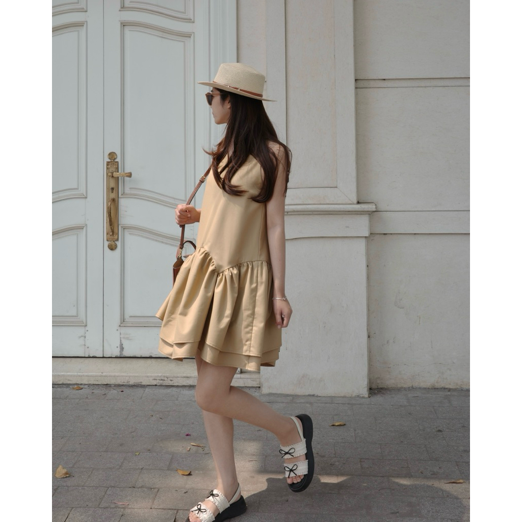 [Đặt trước] 𝐍𝐨𝐫𝐚 𝐃𝐫𝐞𝐬𝐬 váy babydoll form chữ A 2 tầng bèo lạ mắt Phong cách thời trang Hàn Quốc