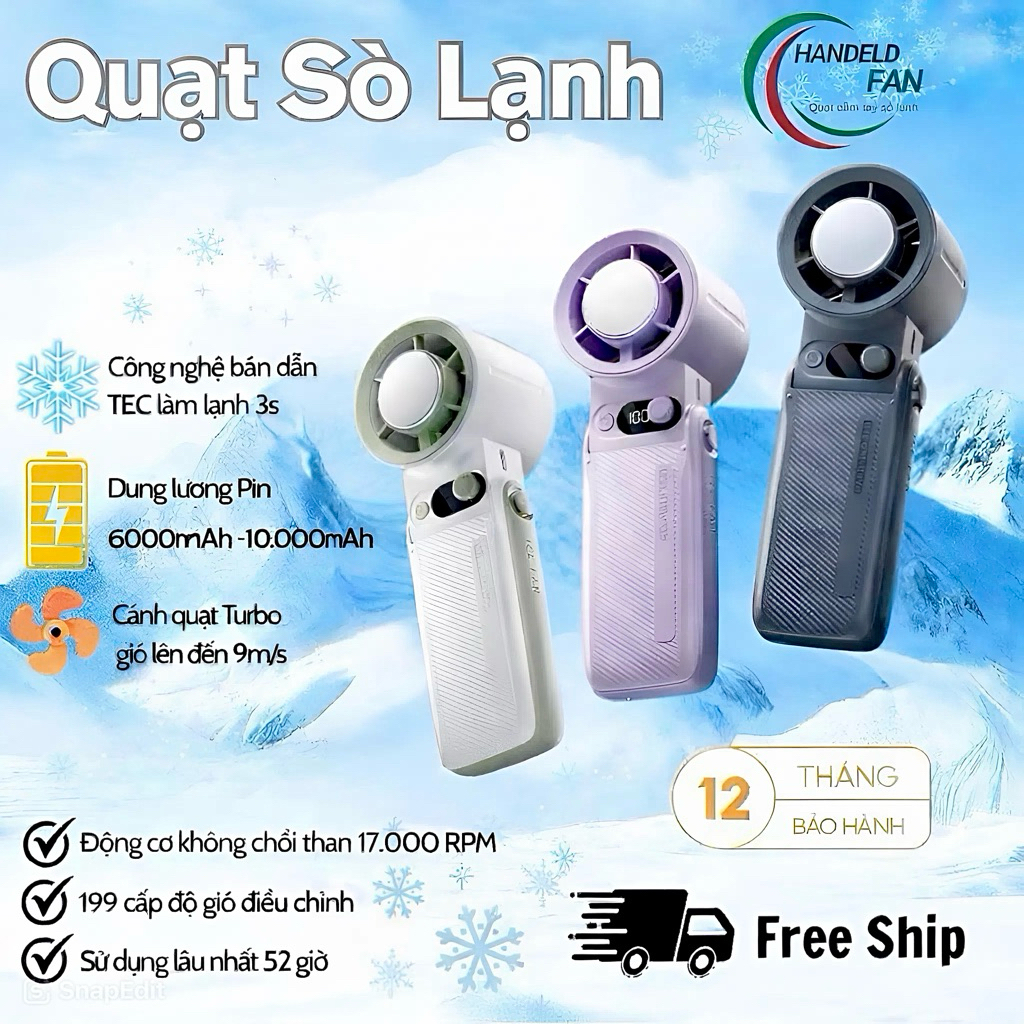 Quạt Sò Lạnh Đeo Cổ Tiện Lợi – Gió Mạnh, Mát Sâu, Dùng Ngoài Trời, Tiện Mang Theo Đi Chơi, Du Lịch