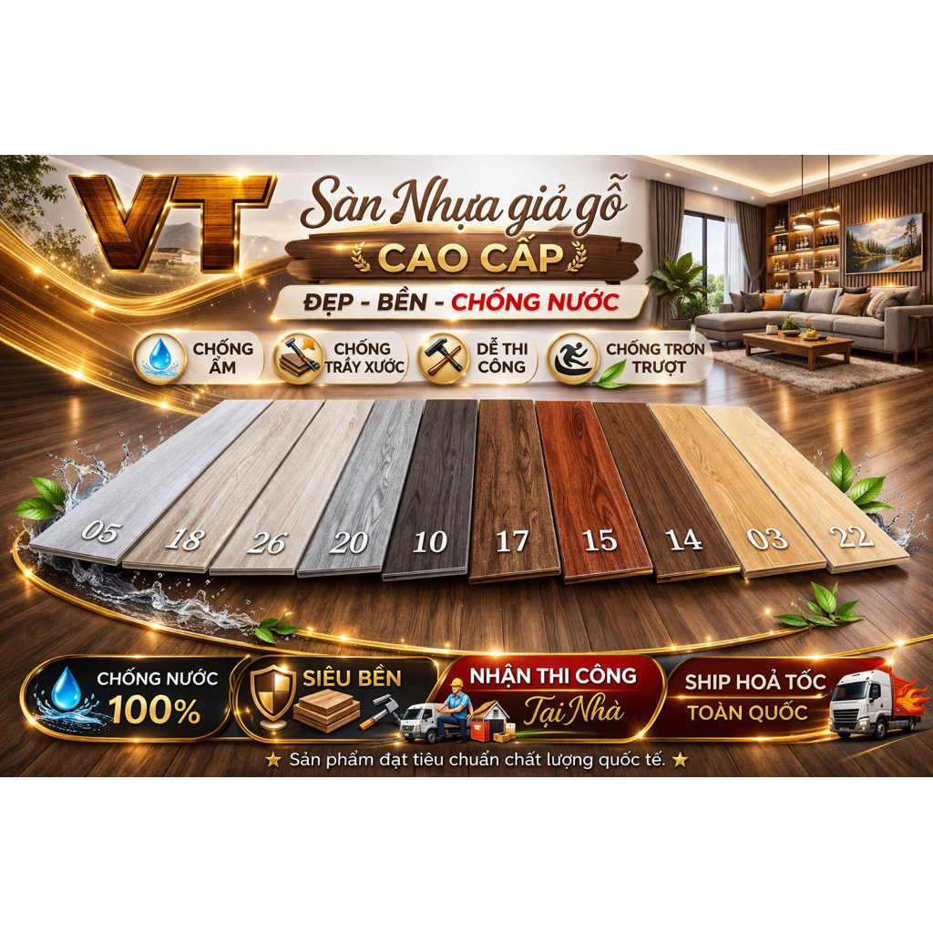 Sàn nhựa giả gỗ, COMBO 5m² (36 tấm), Sàn dán có keo sẵn, Kích thước 91.44cm x 15.24cm, dày 2mm