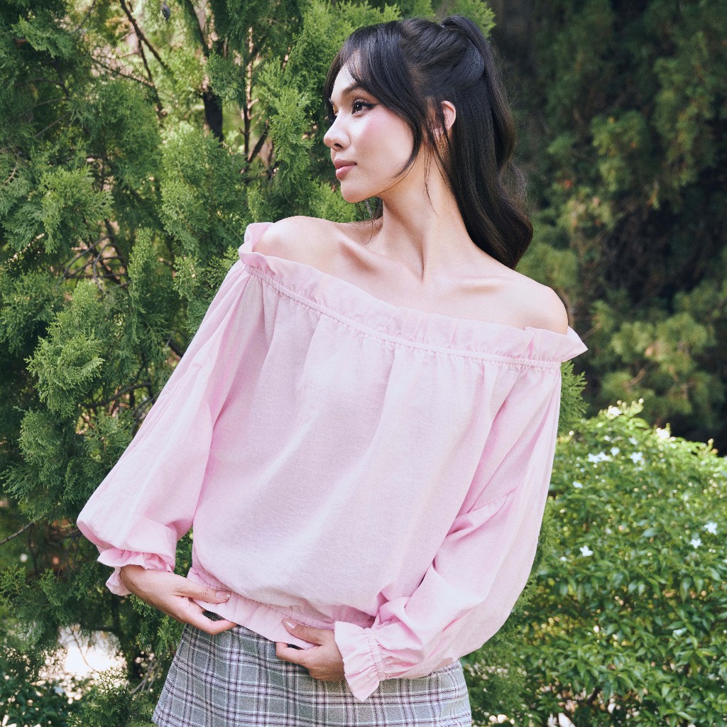 [NEW ARRIVAL] [ HOT SUMMER] DOTTIE - Áo tay dài trễ vai - Hồng - T1180