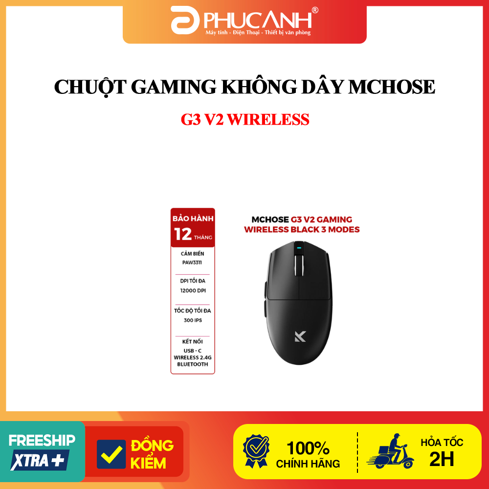 Chuột Gaming không dây MCHOSE G3 V2 Wireless - Black