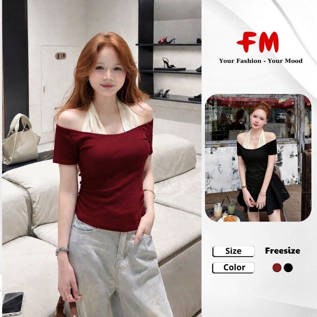 Áo Thun Nữ Slimfit – Áo Kiểu Trễ Vai Cổ Yếm FMSTYLE Hottrend Tôn Dáng Phong Cách Sang Chảnh 26040281