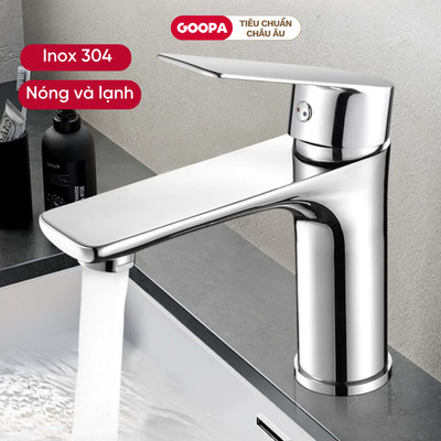 Vòi rửa mặt lavabo nóng lạnh GOOPA chất liệu inox 304 chống han gỉ, mạ điện cao cấp