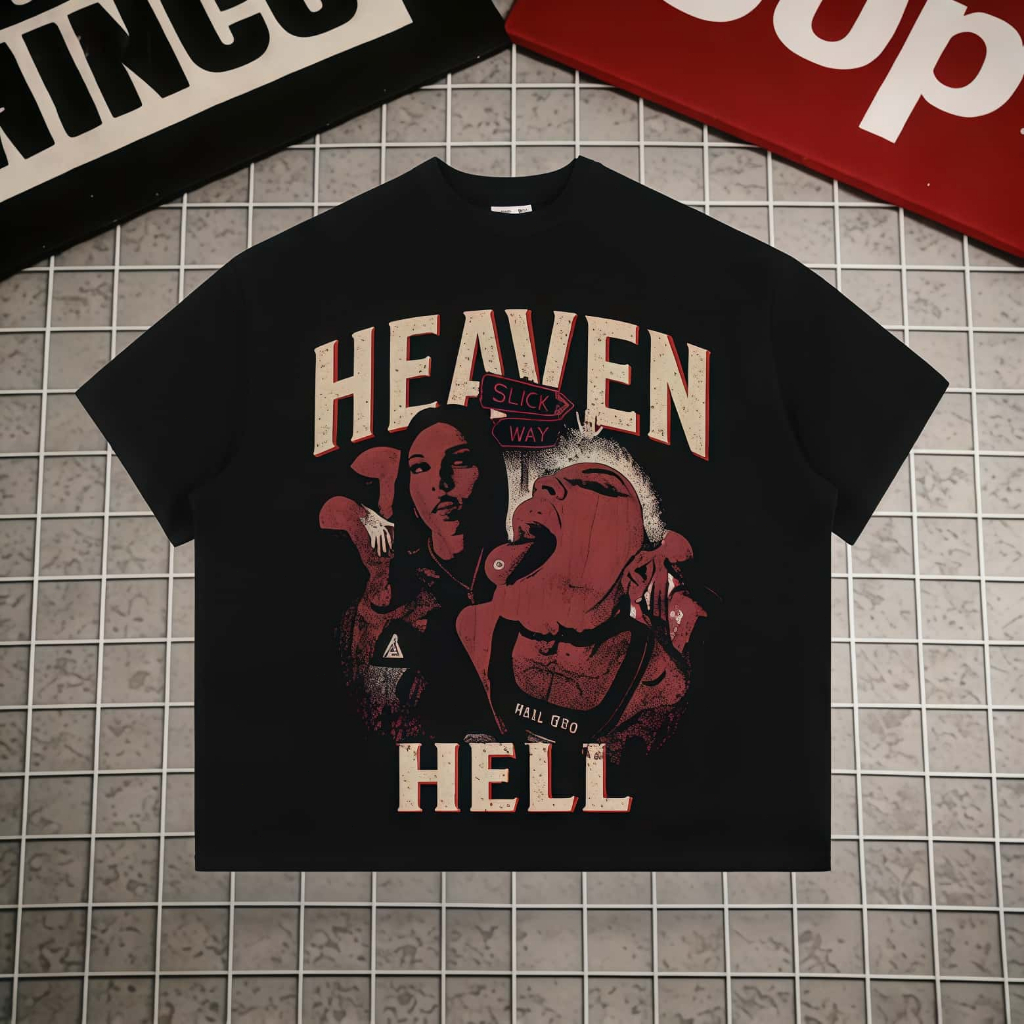 SLICK - Áo Thun Form Big Boxy "HEAVEN-HELL" Cotton 100% - Local Brand Hiphop Tee Hub