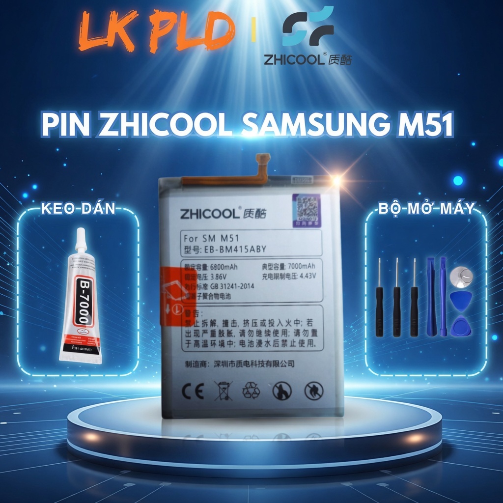 Pin Samsung M51/ M62/ F62 Zhicool và Samsung, Pin Samsung M51 dung lượng 7000mAh, BH pin M51 3 tháng