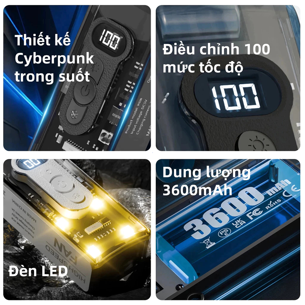 ⚡ quạt mini cầm tay ⚡1-199 cấp  không có tiếng ồn quạt sò lạnh Màn hình LED quạt tích điện mini | BigBuy360 - bigbuy360.vn