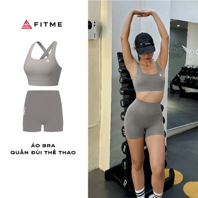 Bộ đồ tập gym yoga nữ Fitme co giãn thấm hút mồ hôi áo bra GLOW, Quần legging đùi Dark Grey