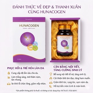 Viên uống đẹp da Hunacogen / Tăng nội tiết tố nữ - Bổ sung Collagen giúp trắng da, giảm nám mờ tàn nhang- 30 viên