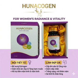 Viên uống đẹp da Hunacogen / Tăng nội tiết tố nữ - Bổ sung Collagen giúp trắng da, giảm nám mờ tàn nhang- 30 viên