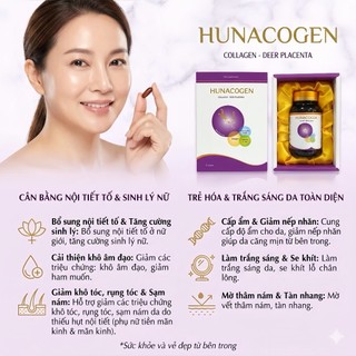 Viên uống đẹp da Hunacogen / Tăng nội tiết tố nữ - Bổ sung Collagen giúp trắng da, giảm nám mờ tàn nhang- 30 viên
