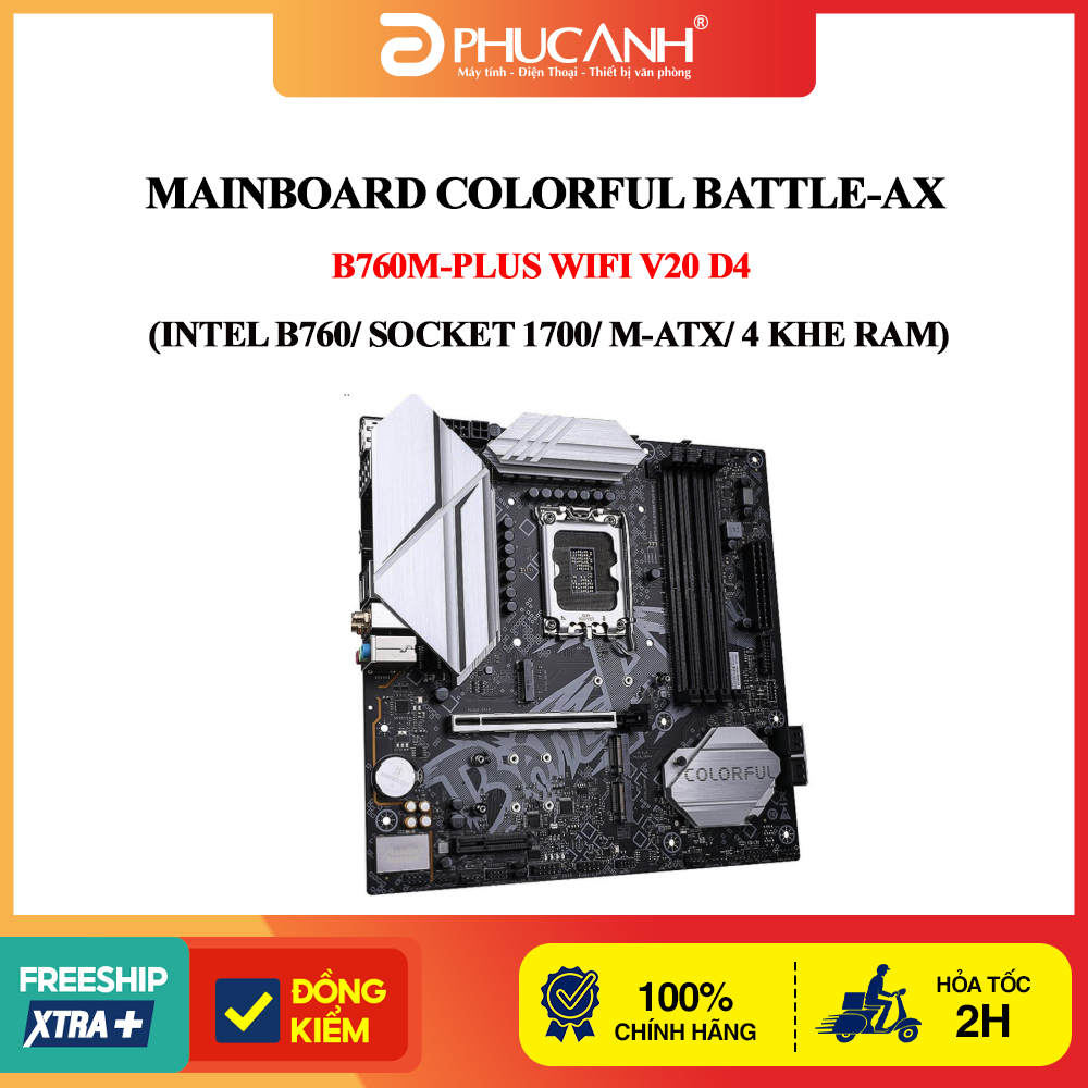 Bo mạch chủ Colorful BATTLE-AX B760M-PLUS WIFI V20 D4 (Intel B760/ Socket 1700/ M-ATX/ 4 khe ram)