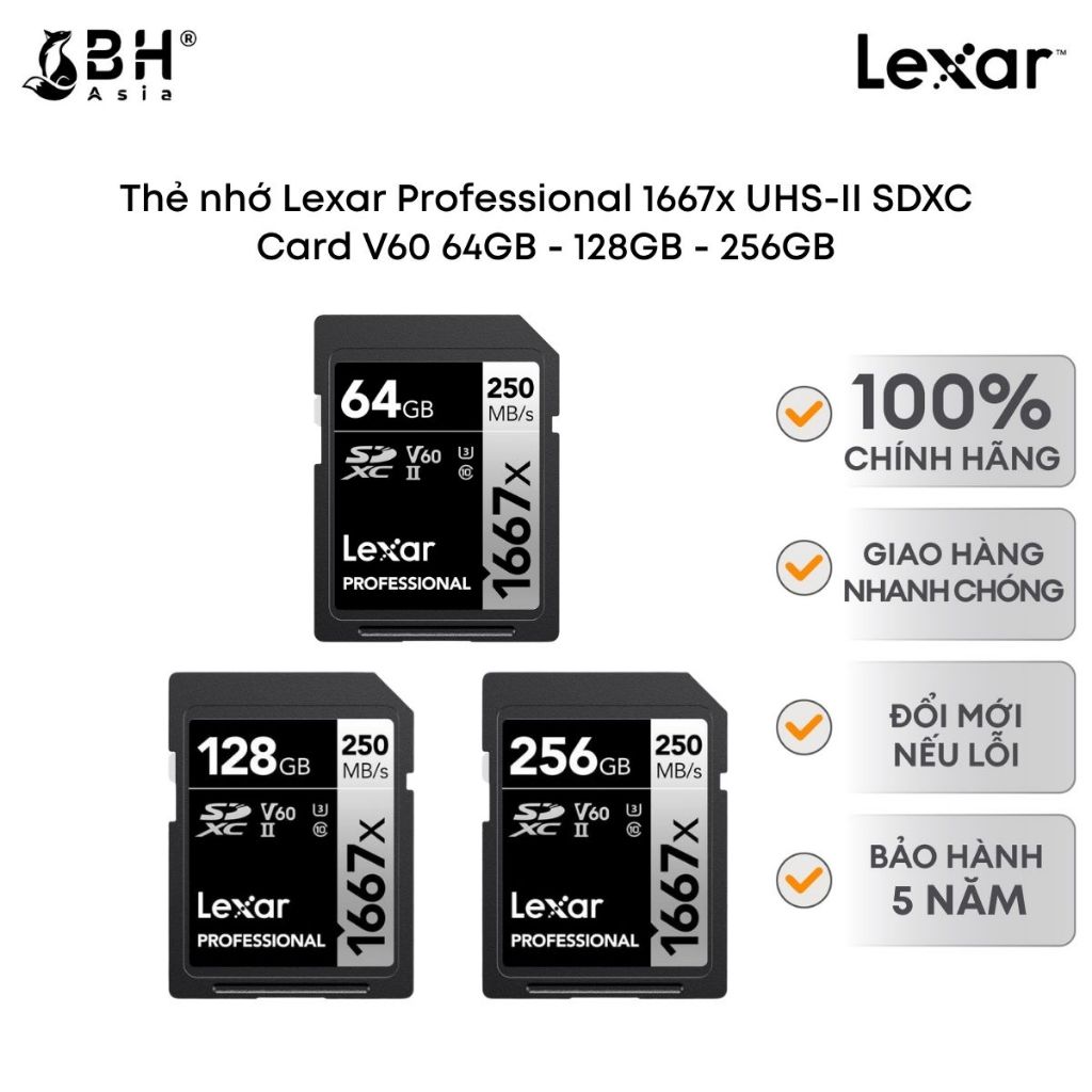 BH Asia - Thẻ nhớ Lexar Professional 1667x UHS-II SDXC Card V60 64GB - 128GB - 256GB