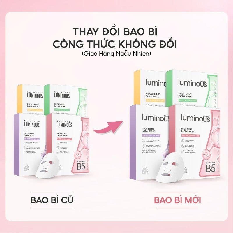 Mặt Nạ COLORKEY LUMINOUS | Vitamin B5/ Vitamin B3/ Trà xanh/ PDRN| Hỗ trợ dưỡng ẩm, sáng da, giảm dầu mụn| 10 miếng/Hộp | BigBuy360 - bigbuy360.vn