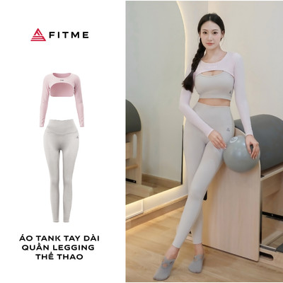 Bộ đồ tập gym pilates yoga nữ Fitme áo tank Bloom Hồng pastel kết hợp quần legging Zeta cạp cao 2 lớp nâng mông tôn dáng
