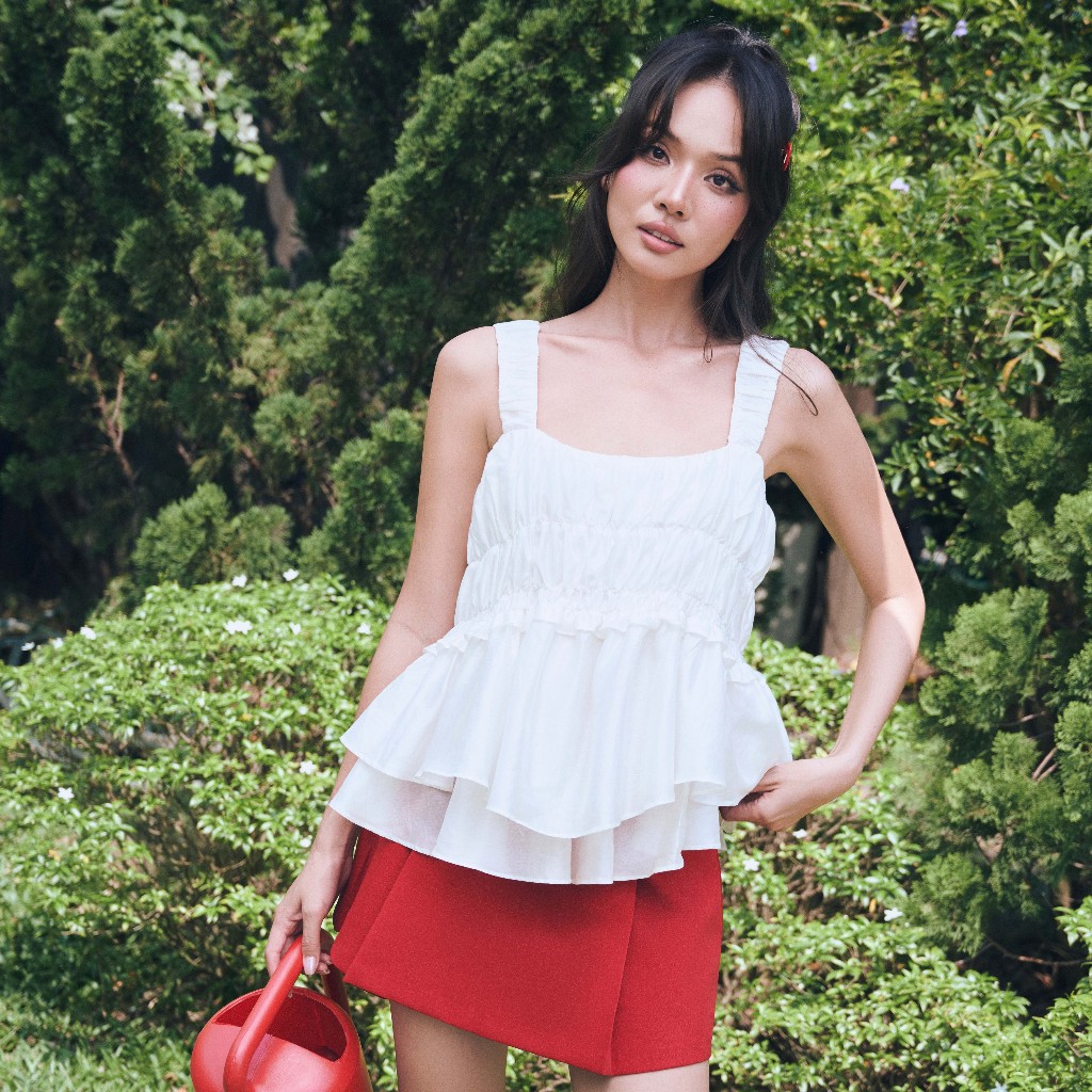 [NEW ARRIVAL] [HOT SUMMER] DOTTIE - Áo kiểu nhún bèo nhiều tầng - Trắng - T1193