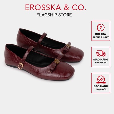 [EROSSKA] - Giày búp bê nữ balletcore phối nơ xinh xắn kiểu dáng thời trang màu đỏ cao 1cm - EL120
