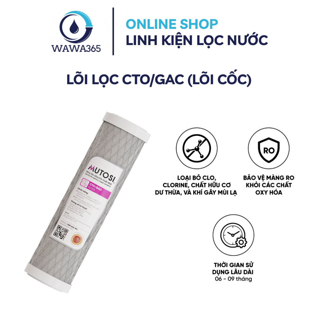 Lõi Lọc Nước Chuyên Dụng MUTOSI. Lõi Tích Hợp CTO-GAC (Lõi Cốc) - CTO/GAC (Lõi Đúc) - Bio Ceramic - 