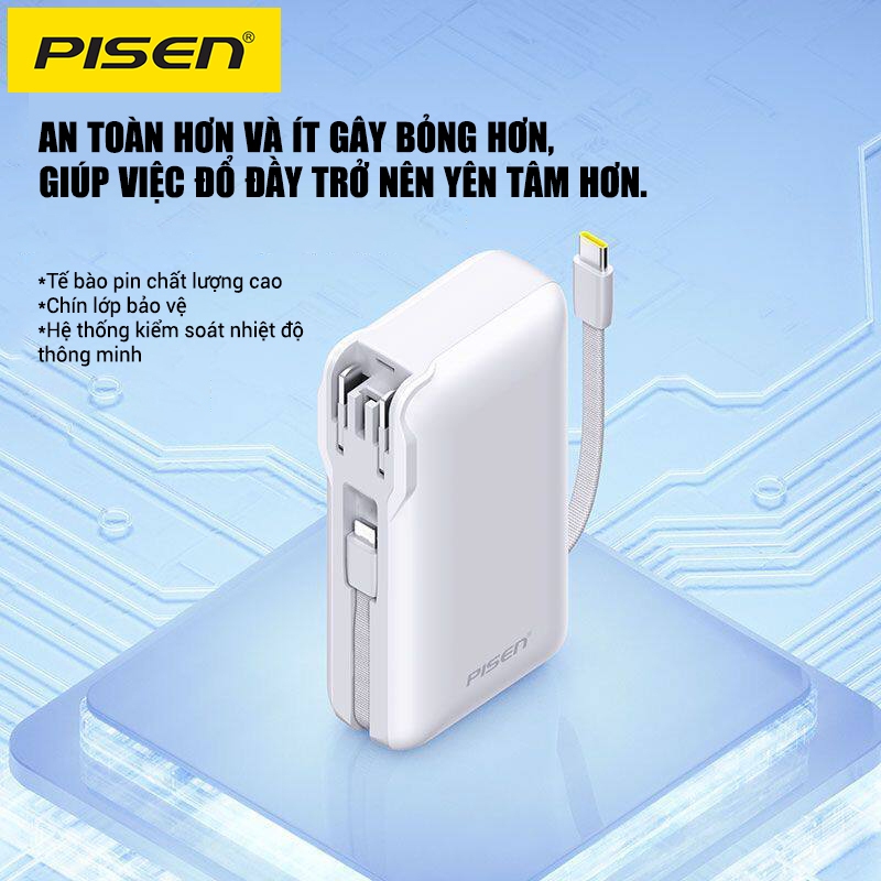 [Hỏa tốc] Sạc dự phòng chân cắm PISEN QUICK High Power Box 10000mAh OWN 22.5W kèm 2 cáp - Chuẩn CCC | BigBuy360 - bigbuy360.vn