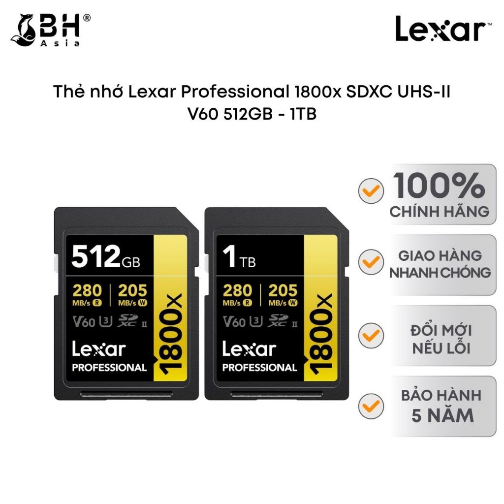 BH Asia - Thẻ nhớ Lexar Professional 1800x UHS-II SDXC Card V60 512GB/ 1TB