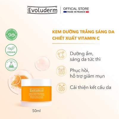 [LIVE] Kem dưỡng EVOLUDERM VITAMIN C GLOW CREAM hỗ trợ sáng da Evoluderm chiết xuất Vitamin C 50ml