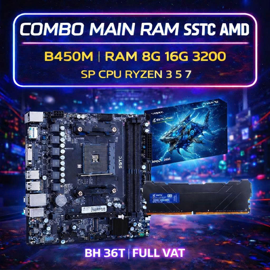 Combo AMD AM4 Main B450 + Ram 8G 16G 3200 SSTC | Chính hãng | SP Ryzen 3000-5000 | BH 36T FULL VAT