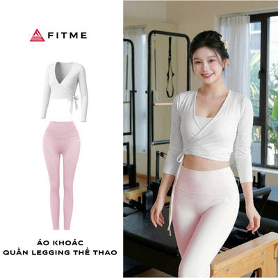 Bộ đồ tập pilates yoga nữ Fitme áo khoác trắng Glow quần legging hồng pastel co giãn tôn dáng thấm hút mồ hôi