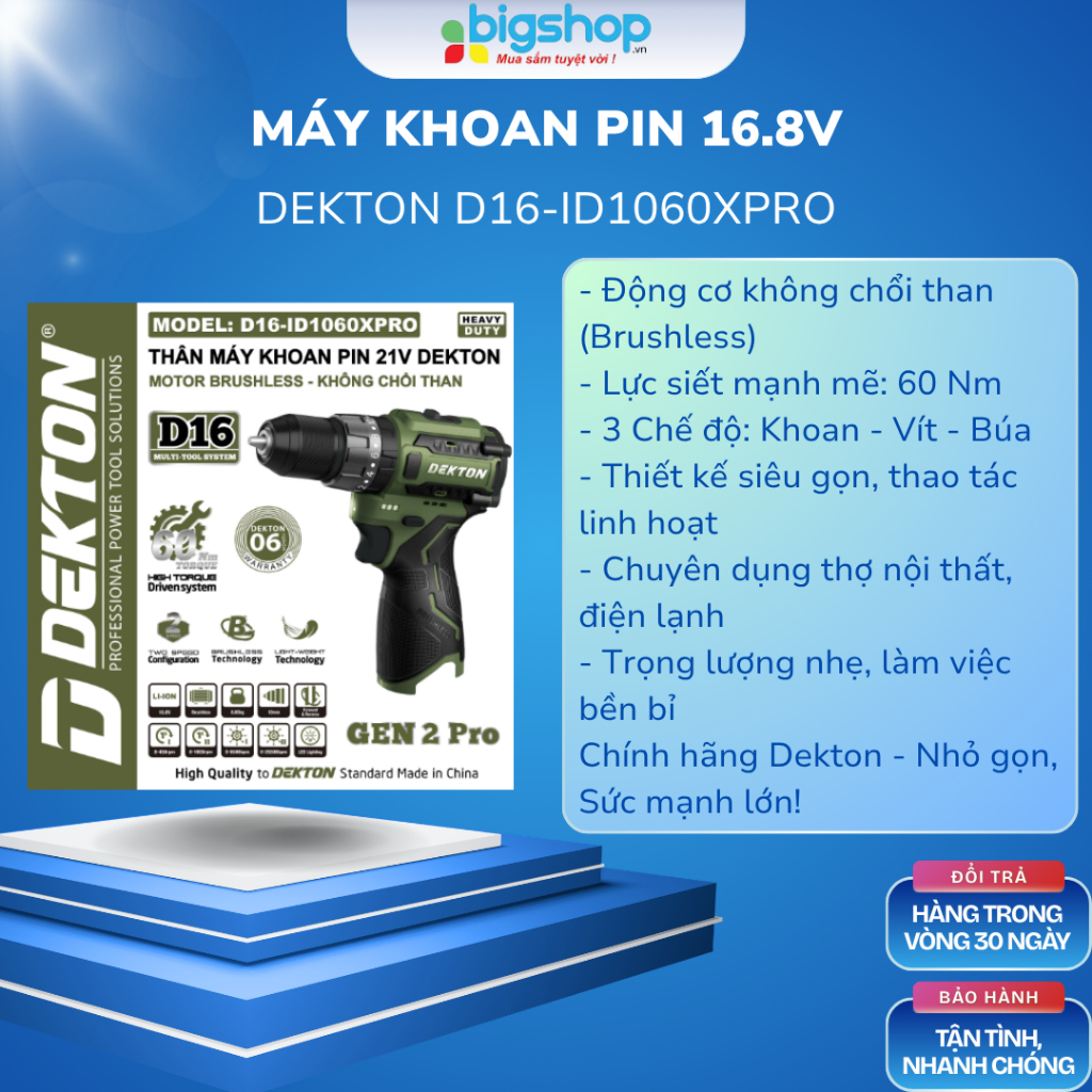 Máy khoan pin 16.8V Dekton mã D16-ID1060XPRO