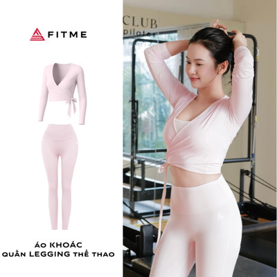 Bộ đồ tập pilates yoga nữ Fitme áo khoác Glow quần legging Hồng Pastel co giãn tôn dáng, thấm hút mồ hôi