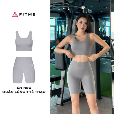 Bộ đồ tập gym yoga Fitme áo bra Zeta thoáng khí, Quần lửng legging Rhino Grey