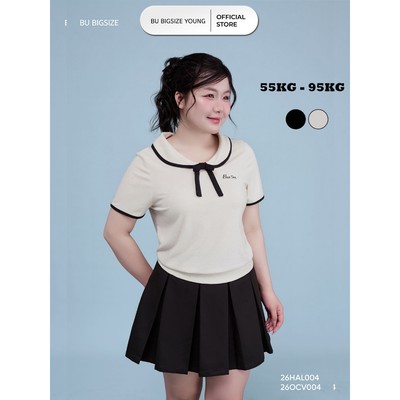 Áo cổ sen viền cổ đính nơ BIGSIZE (55kg đến 95kg) –	26HAL004 - [ BU Bigsize]