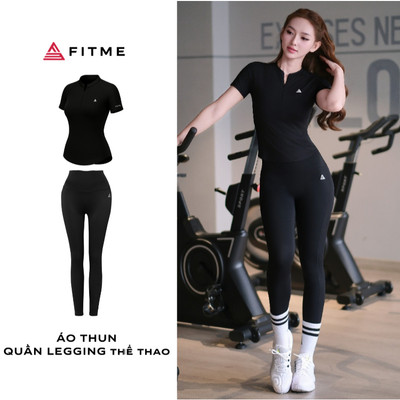 Bộ đồ tập gym gym yoga nữ Fitme SOFT áo thun ngắn tay, quần legging đen tôn dáng thoáng khí thấm hút mồ hôi