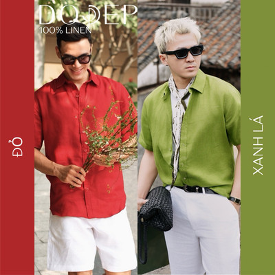 DODEP Áo sơ mi nam linen 100% tay ngắn