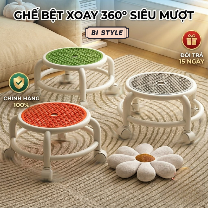 Ghế bệt tròn xoay 360 độ có bánh xe đa năng, ghế bệt đóng hàng khung viền chắc chắn
