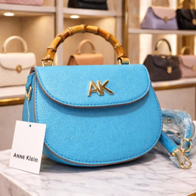 Túi Anne Klein tay cầm tre chuẩn Auth màu xanh